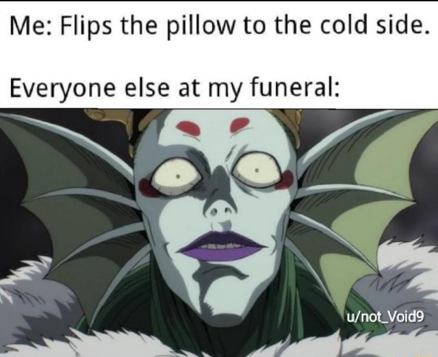 Me Flips the pillow to the cold side. Everyone else at my funeral