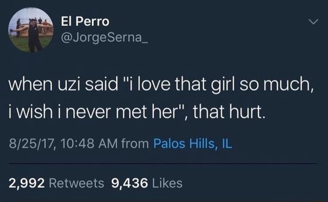 When Uzi Said I Love That Girl So Much I Wish I Never Met Her That Hurt s 17 Am From Palos Hills L