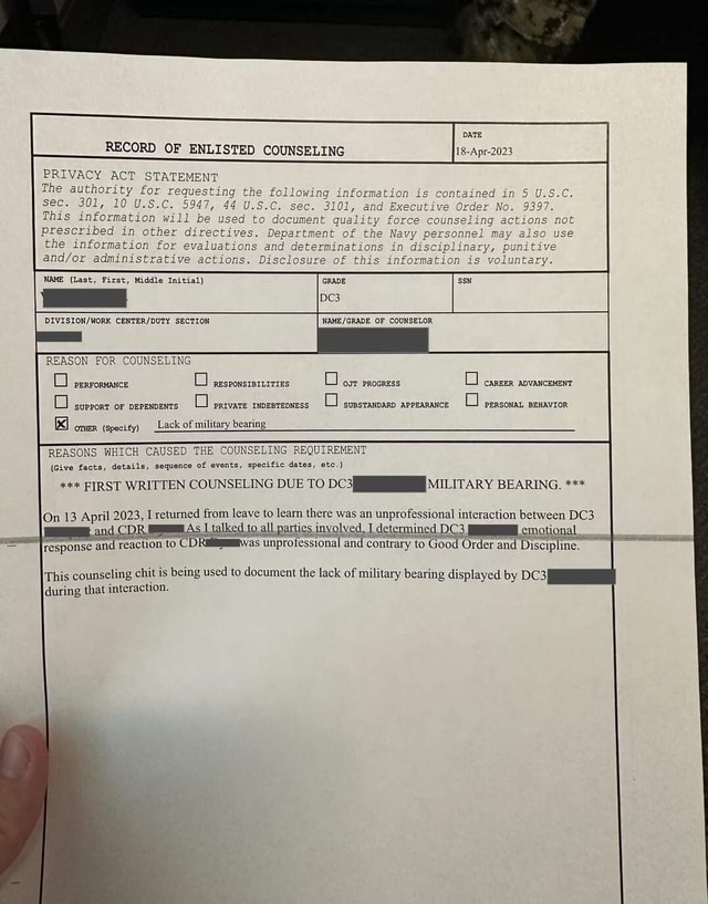 RECORD OF ENLISTED COUNSELING PRIVACY ACT STATEMENT The authority for ...