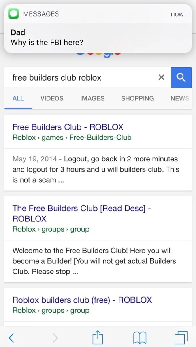 U Messages Now Why Is The Fbi Here Free Builders Club Roblox X Free Builders Club Roblox Roblox Games Free Builders Club May 19 2014 Logout Go Back In 2 - all builders club logo roblox
