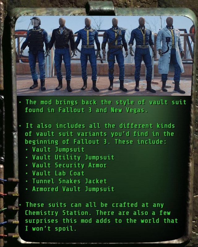 Ieee The Mod Brings Back The Style Of Vault Suit Found In Fallout 3 And New Vegas It Also 1595