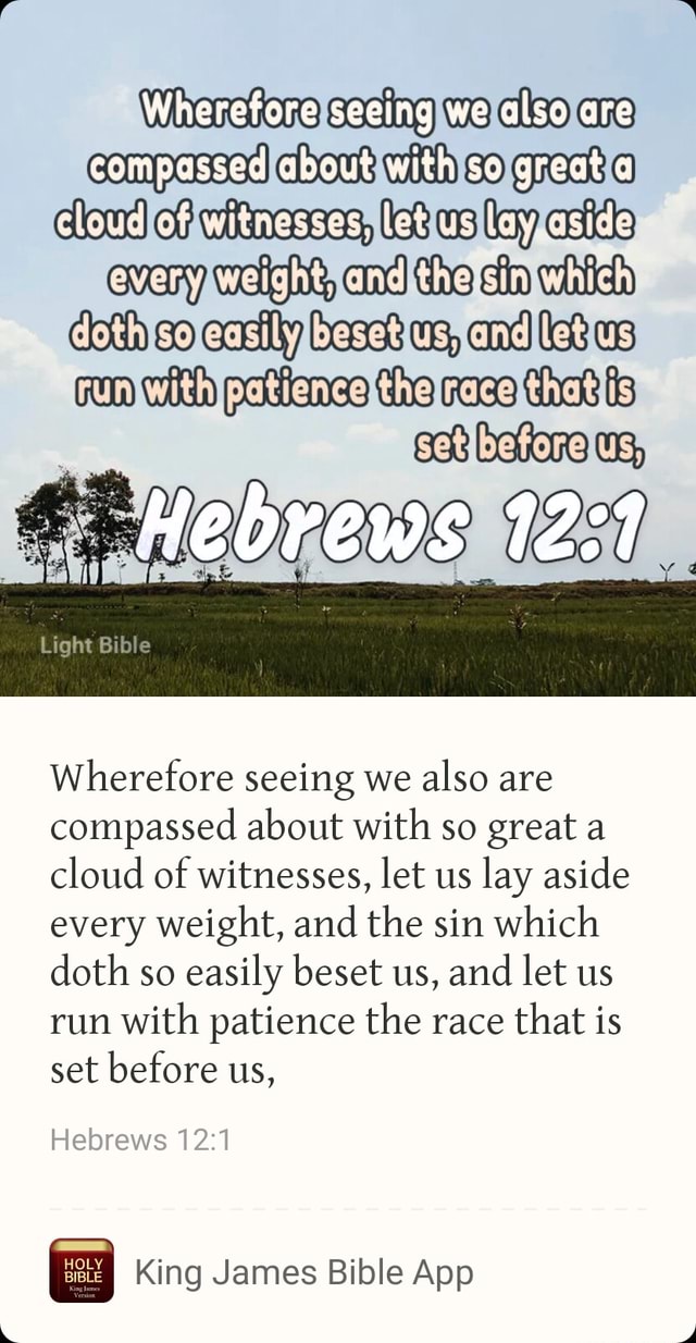 Wherefore seeing we also are compassed about with so great of us lay so