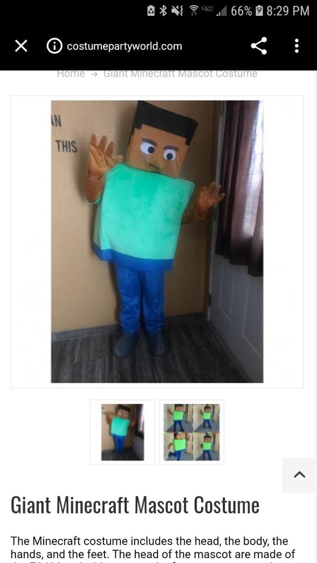 X a Giant Minecraft Mascot Costume The Minecraft costume includes the head