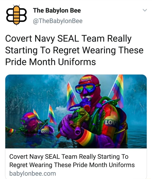 TheBabylonBee Covert Navy SEAL Team Really Starting To Regret Wearing These Pride Month