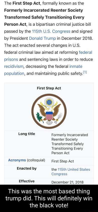The First Step Act, formally known as the Formerly Incarcerated Reenter ...