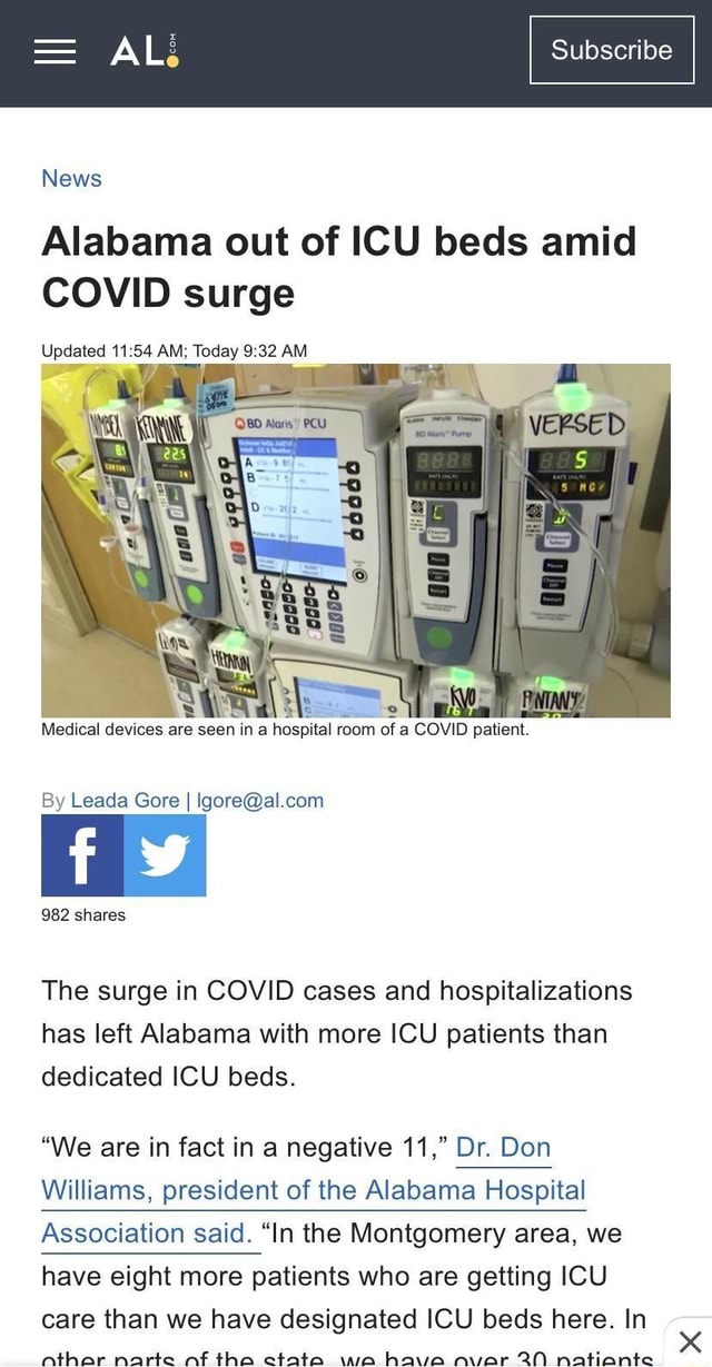 News Subscribe Alabama out of ICU beds amid COVID surge VEZSED Updated