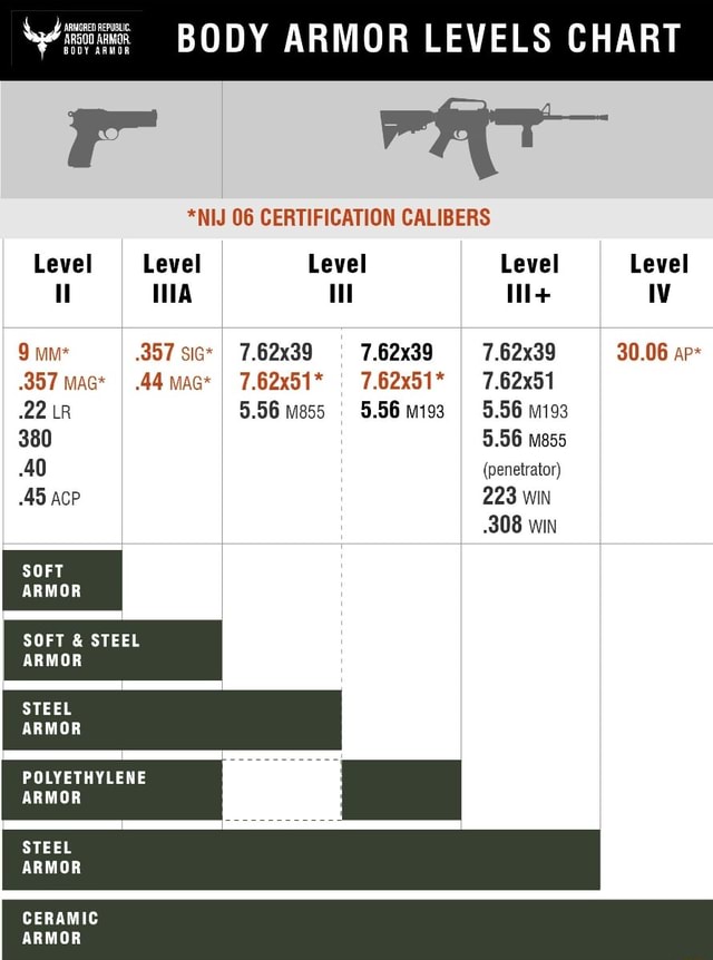 BODY ARMOR LEVELS CHART *NIJ 06 CERTIFICATION CALIBERS Level Level ...