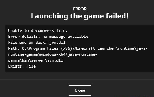 ERROR Launching the game failed! Unable to decompress file. Error ...