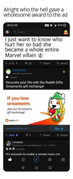 Alright Who The Hell Gave A Wholesome Award To The Ad Just Want To Know Who Hurt Her So Bad She Became A Whole Entire Marvel Villain Decorate Your Life With The