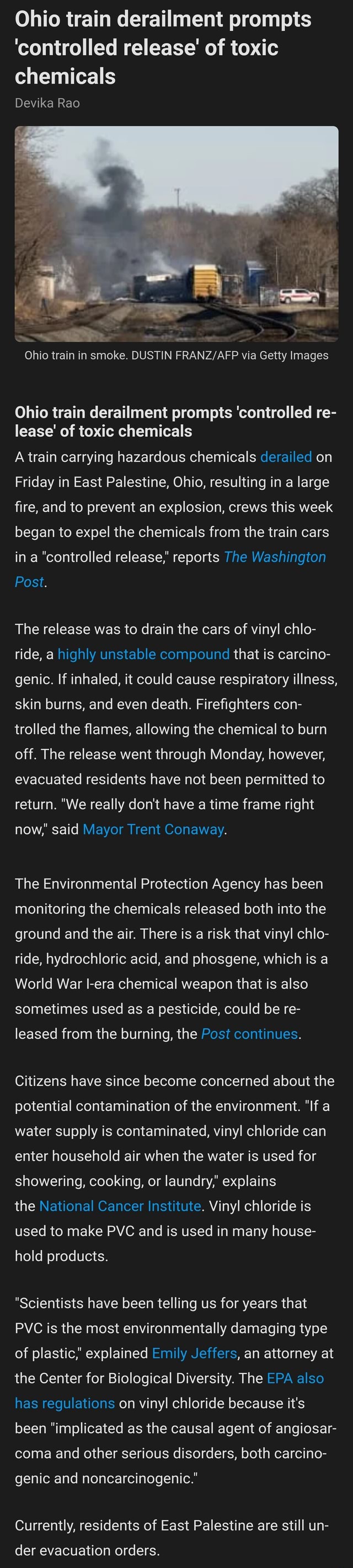 Ohio train derailment prompts 'controlled release' of toxic chemicals ...