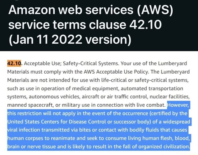 Amazon web services aws service terms clause 42 10 jan 11 2022