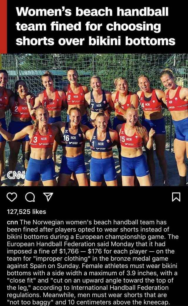 Women's beach handball team fined for choosing shorts over bikini