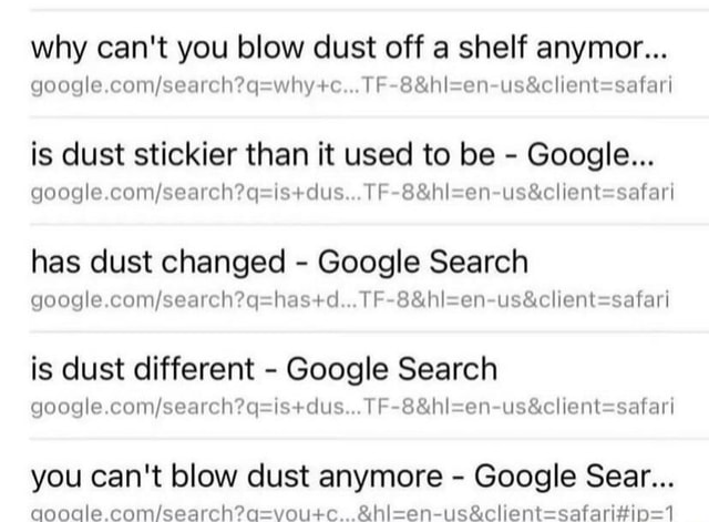 Why Can't You Blow Dust Off A Shelf Anymor... Google +c... TF Is Dust ...