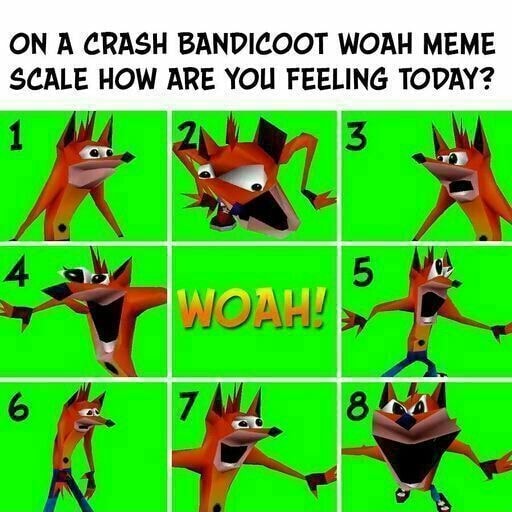 On A Crash Bandicoot Woah Meme Scale How Are You Feeling Today