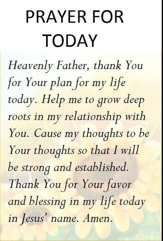 PRAYER FOR TODAY Heavenly Father, thank You for Your plan for my life