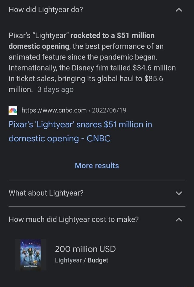 How did Lightyear do? Pixar's "Lightyear" rocketed to a 51 million