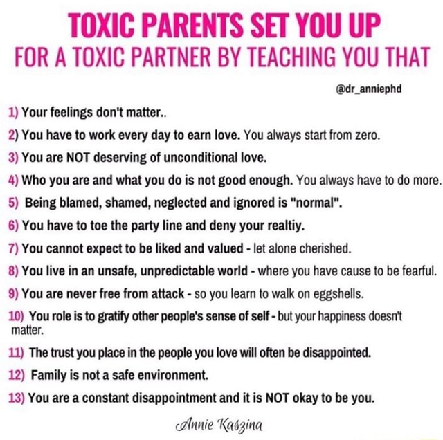 TOXIC PARENTS SET YOU UP FOR A TOXIC PARTNER BY TEACHING YOU THAT 1 ...