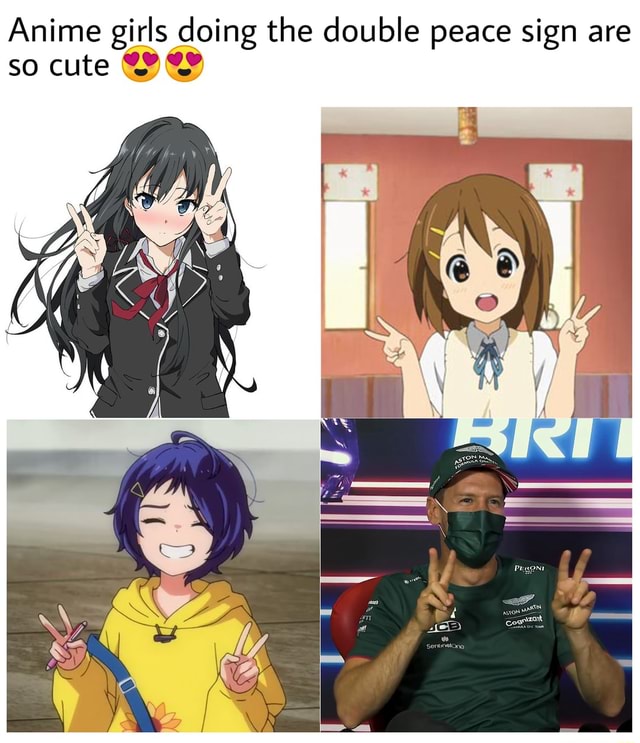 Anime girls doing the double peace sign are so cute 