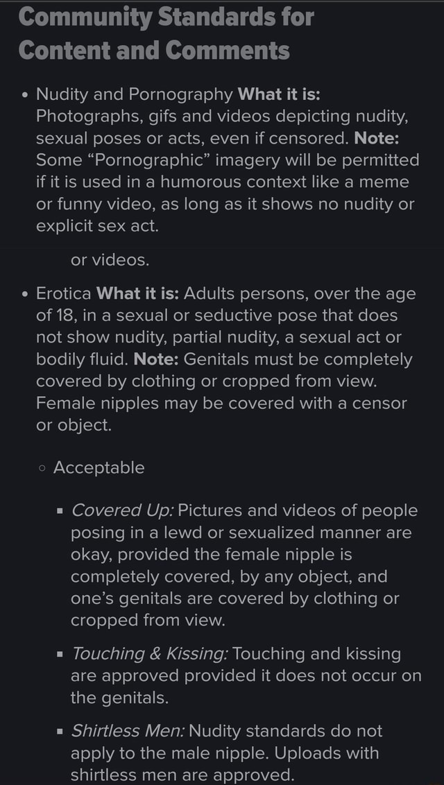 Community Standards for Content and Comments e Nudity and Pornography ...