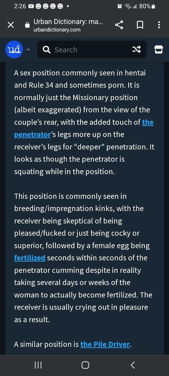 Fa xX Urban Dictionary: ma.. ud~ A sex position commonly seen in hentai and  Rule 34 and sometimes porn. It is normally just the Missionary position  (albeit exaggerated) from the view of