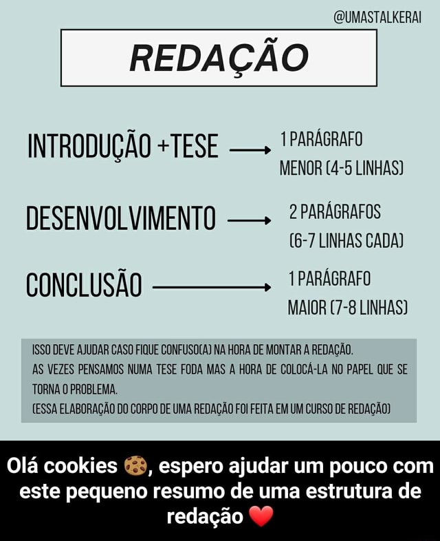 (QUMASTALKERAI REDAÇÃO INTRODUÇÃO +TESE PARAGRAFO MENOR (4-5 LINHAS ...