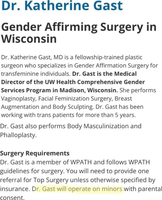 Dr. Katherine Gast Gender Affirming Surgery In Wisconsin Dr. Katherine ...