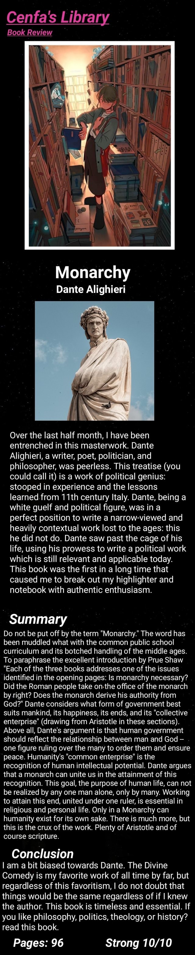 Cenfa s Library Monarchy Dante Alighieri Over the last half month I