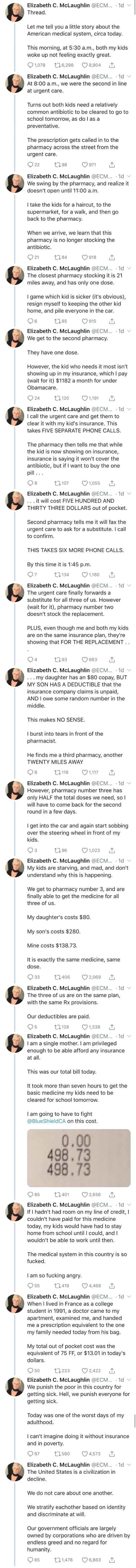 Elizabeth C Mclaughlin Ecm 1d Thread Let Me Tell You A Little Story About The American Medical System Circa Today This Morning At 5 30 Am Both My Kids Woke Up Not
