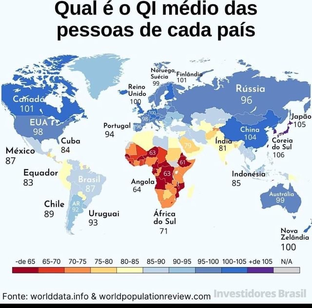 Qual é o QI médio das pessoas de cada país Ngi uêgo, Suécia Reino nido ...
