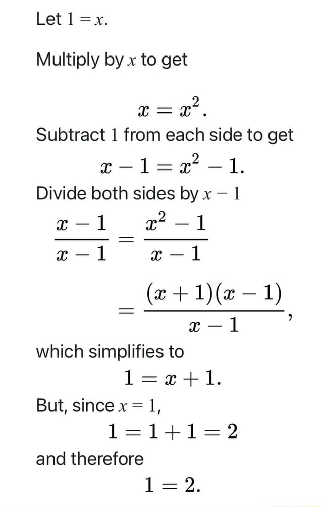 Let =x. Multiply by x to get Subtract from each side to get -1. Divide ...