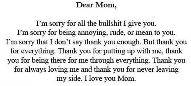 I M Sorry For All The Bullshit I Give You I M Sorry For Being Annoying Rude Or Mean To You I M Sorry That I Don T Say Thank You Enough But Thank You For