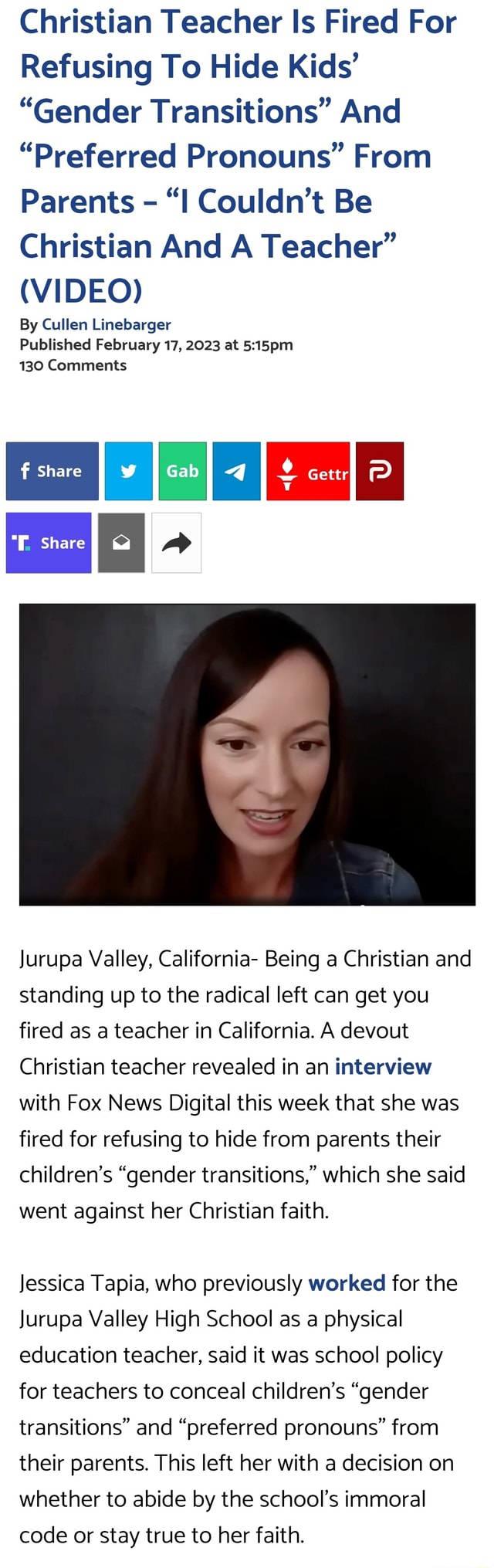 Christian Teacher Is Fired For Refusing To Hide Kids' "Gender ...