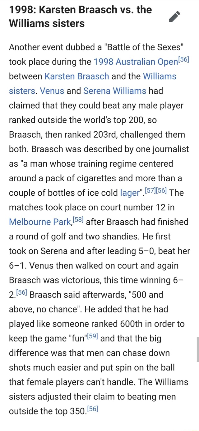 1998 Karsten Braasch vs. the Williams sisters !“ Another event dubbed