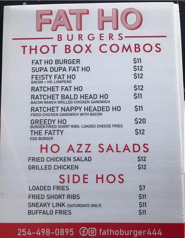EAT HO B ERS THOT BOX COMBOS FAT HO BURGER sil SUPA DUPA FAT HO 12
