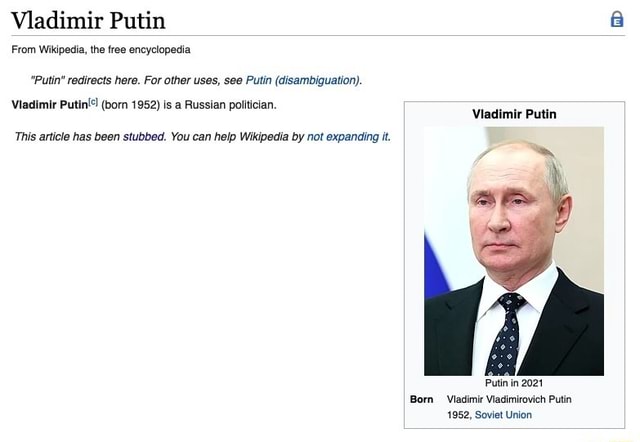 Vladimir Putin From Wikipedia, the free encyclopedia 