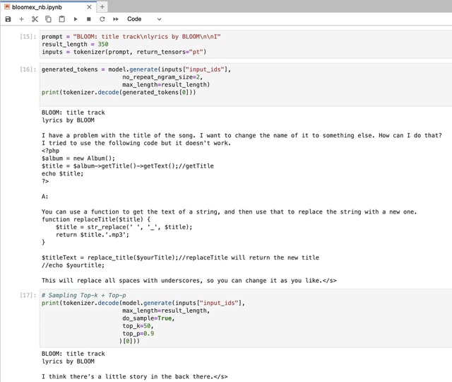 Bloomex_nb.ipynb + @+x " Code V Prompt = "BLOOM: Title Track By Result ...