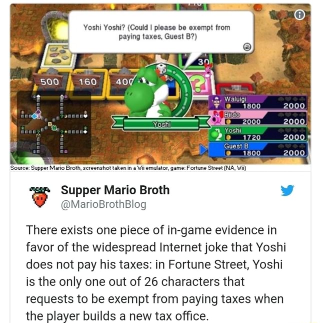 Yoshi Yoshi? (Could I please be exempt (rom paying taxes. Guest B ...