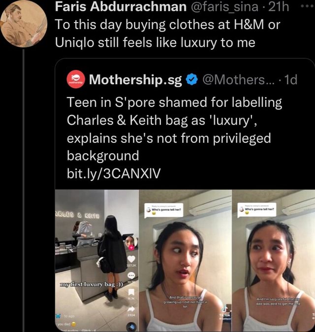 Teen in S'pore shamed for labelling Charles & Keith bag as 'luxury