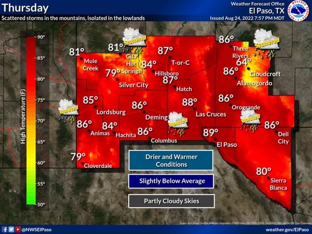 'Weather Forecast Office Thursday EI Paso, TX Scattered storms in the