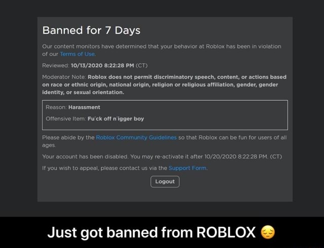 Banned For 7 Days Our Content Monitors Have Determined That Your ...