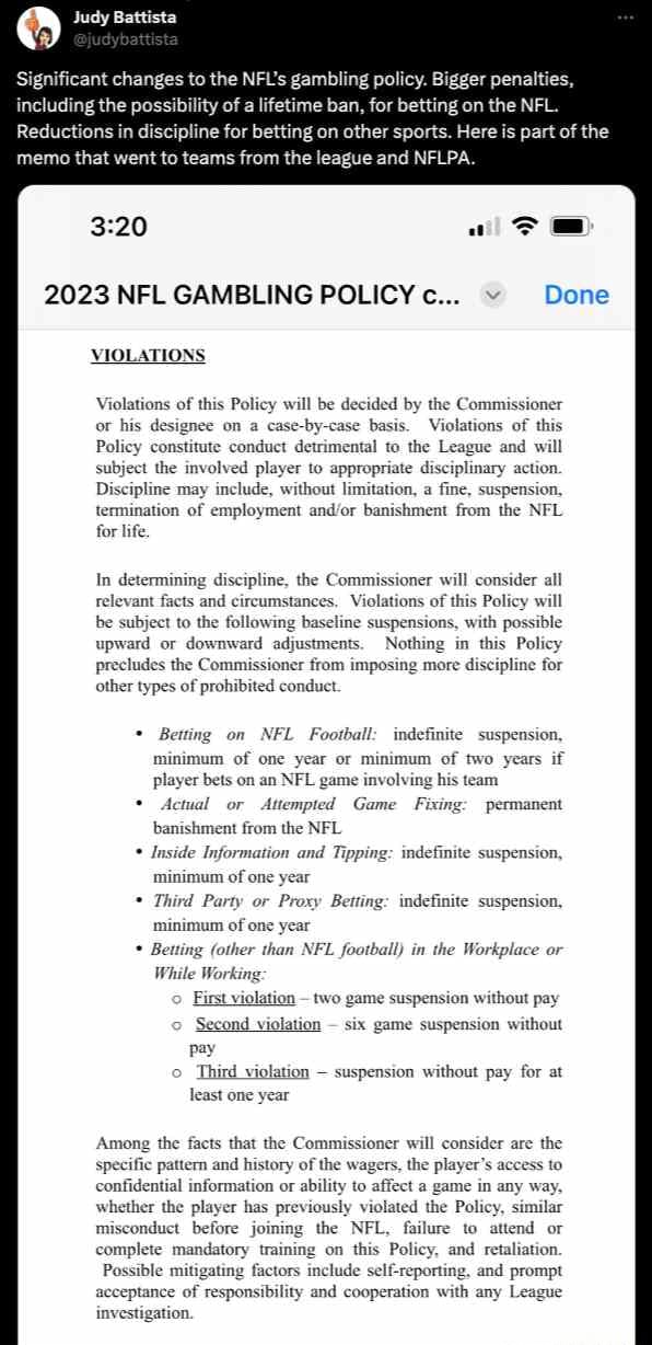 NFL's new gambling policy includes possibility of lifetime ban