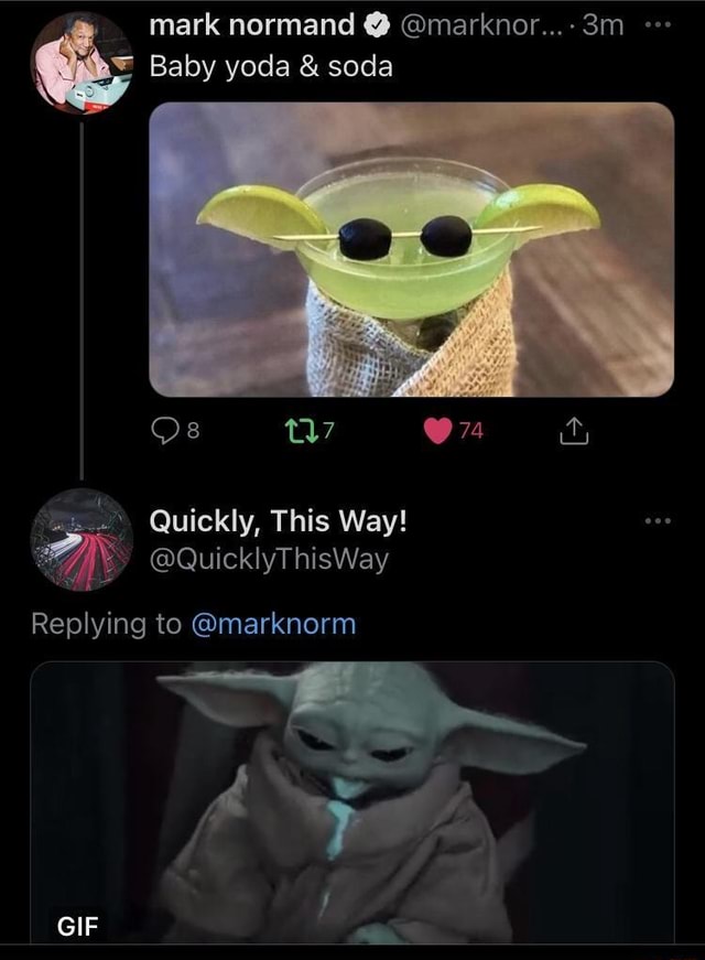 Half off happy hour at Oga’s Cantina Baby yoda & soda mark normand