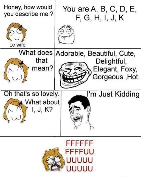 Honey How Would You Describe Me Delightful Elegant Foxy Gorgeous Hot Oh That S So Lovely What About Ifunny