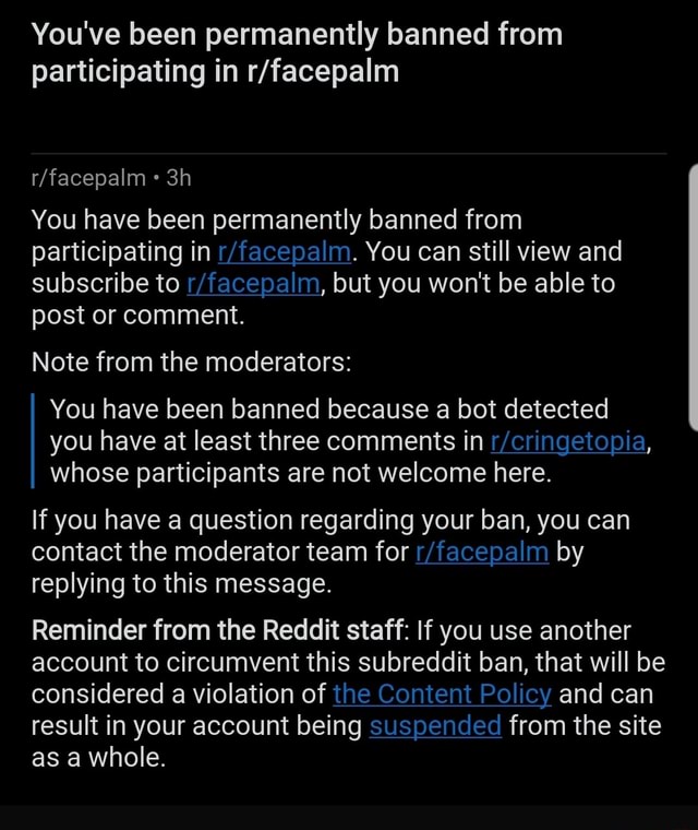 You've been permanently banned from participating in You have been ...