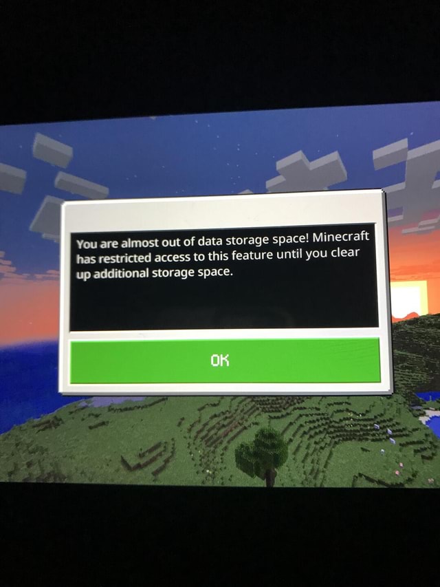 You are almost out of data storage space! Minecraft has restricted ...