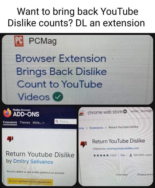 Want to bring back YouTube Dislike counts? DL an extension Browser