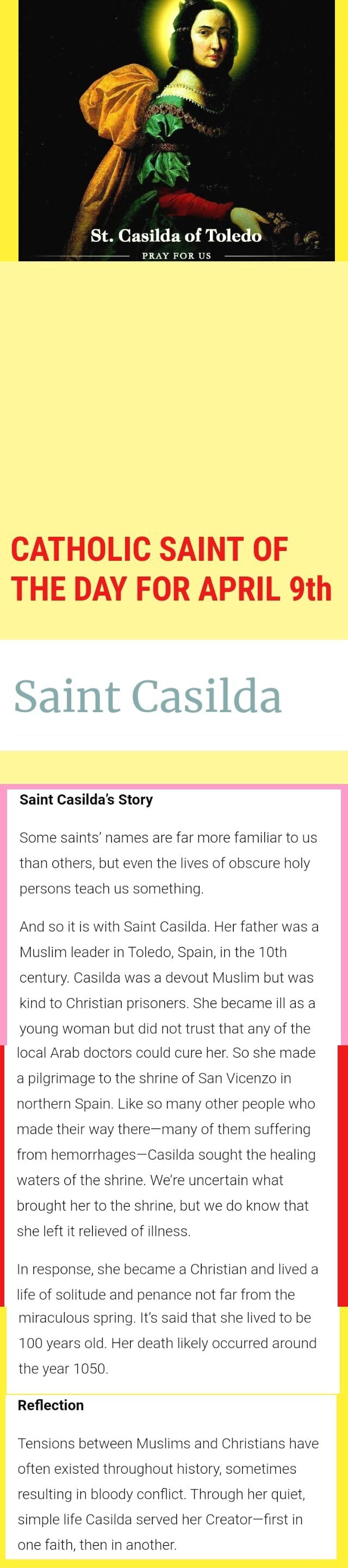St. Casilda of Toledo PRAY FOR US CATHOLIC SAINT OF THE DAY FOR APRIL