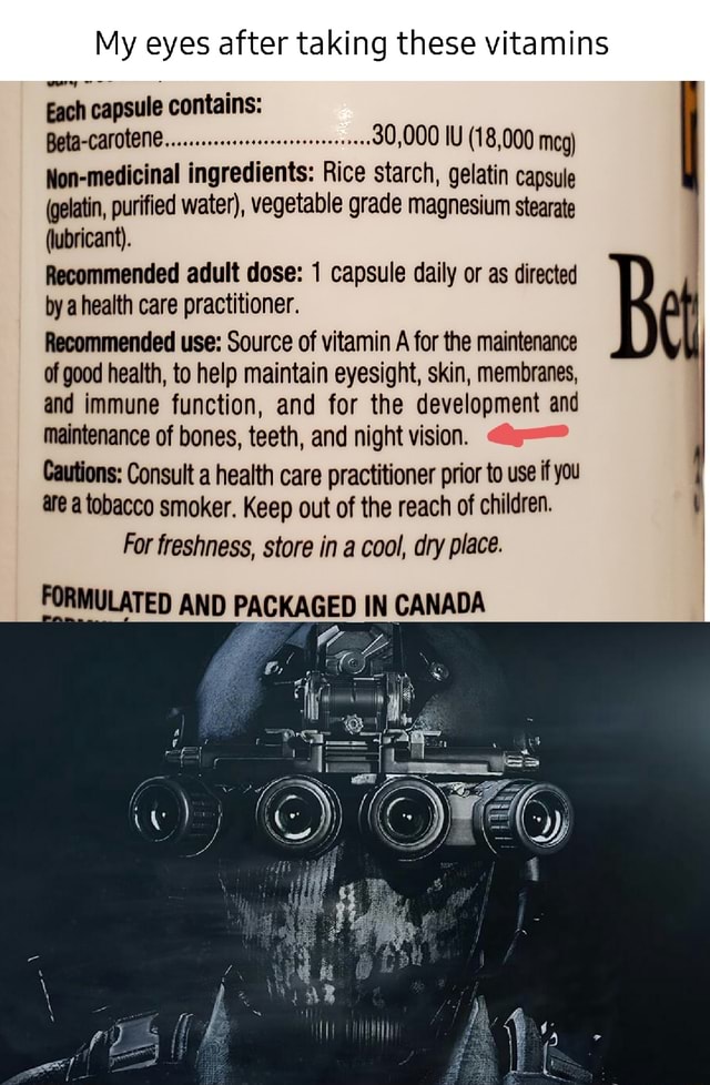 My eyes after taking these vitamins Each capsule contains: 30,000 IU
