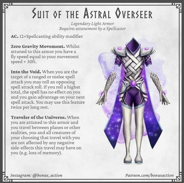 SUIT OF THE ASTRAL OVERSEER Legendary Light Armor Requires attunement ...