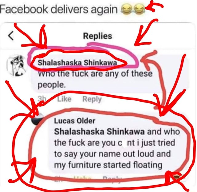 Facebook delivers again = \ Replies are any of th people. Lucas